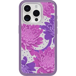 image:imageOtterBox iPhone 15 Pro Only Symmetry Series Clear Case  PAPERCUT FLOWERS Purple snaps to MagSafe ultrasleek raised edges protect camera amp screen